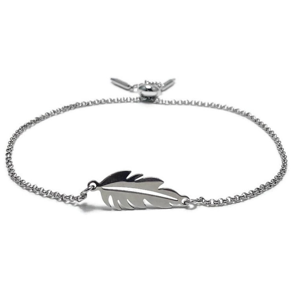 🎉NWT Full Circle Adjustable Slide Bead Box Chain Boho Feather Bracelet